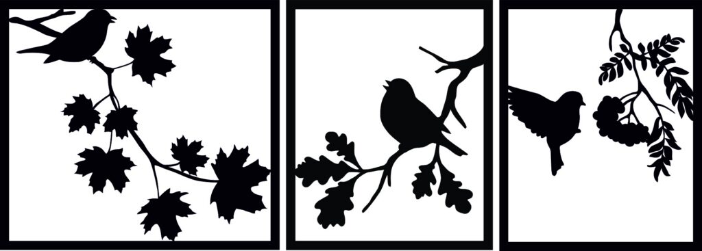 pajaros Tríptico de pájaros – 3 piezas, 90 × 40 cm